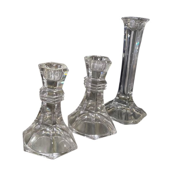 Frosted Milk Glass Vase & Crystal Candlesticks (4 pcs)