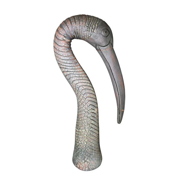 Carved Wood Ostrich/Bird Head Cane Handle with Horn Accent
