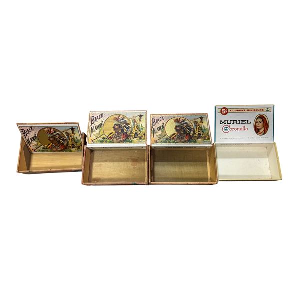 Vintage Cigar Box Grouping: Muriel, Black Hawk & Andy Dehner (4 boxes)