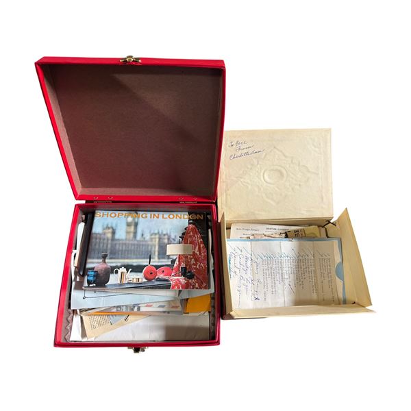 Vintage Vanity/Sewing Box & Ephemera Case with Paper Contents (2 pcs)