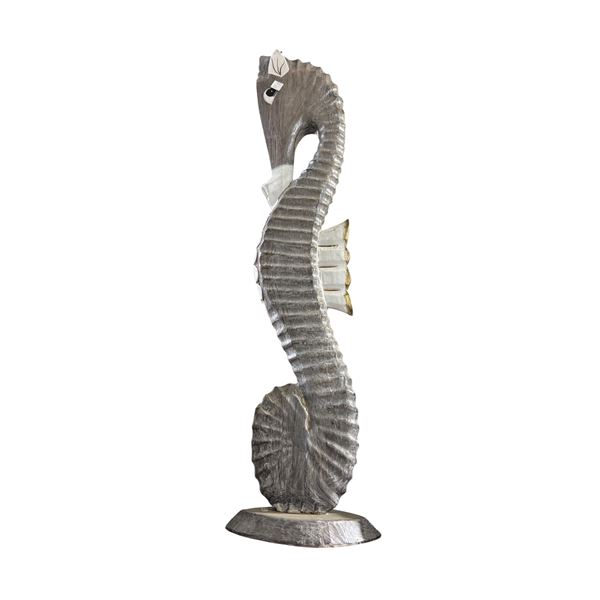 Carved wooden animal figure (giraffe or deer-like), weathered/whitewash finish