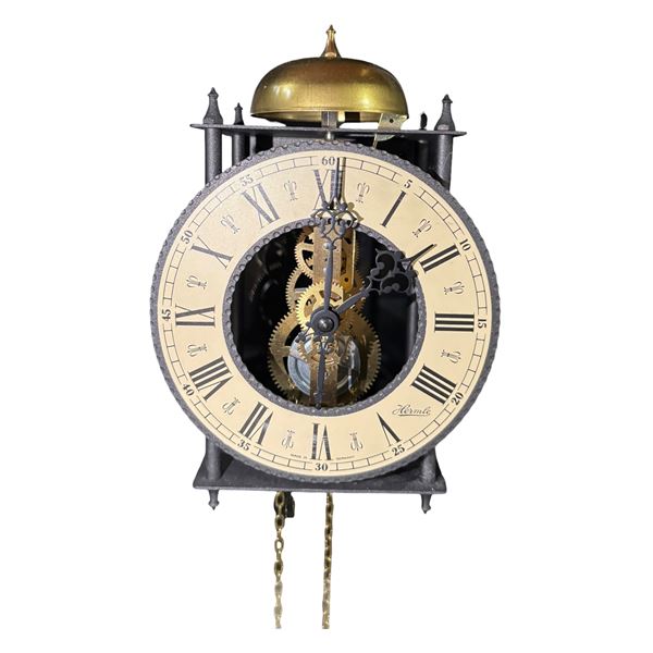 Skeleton-movement mantel clock (Hermle mechanism)