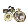 Image 1 : Steampunk-style goggles with faceted lenses, plus two novelty pocket-watch/gear pieces