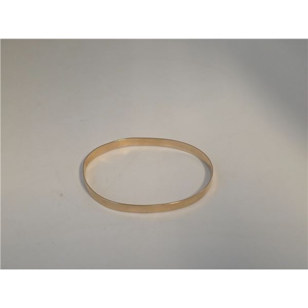 Gold Bangle Bracelet Stamped 14KT with Scrollwork Detail - 8mm wide - Total weight: 24.4 grams
