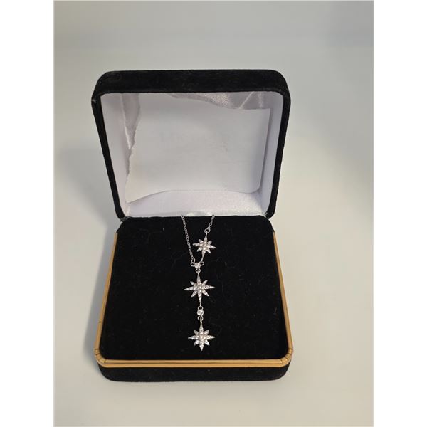 Delicate Sterling Silver Off Set Star Necklace with Crystals - 18" long with a 1.5" drop - Total wei
