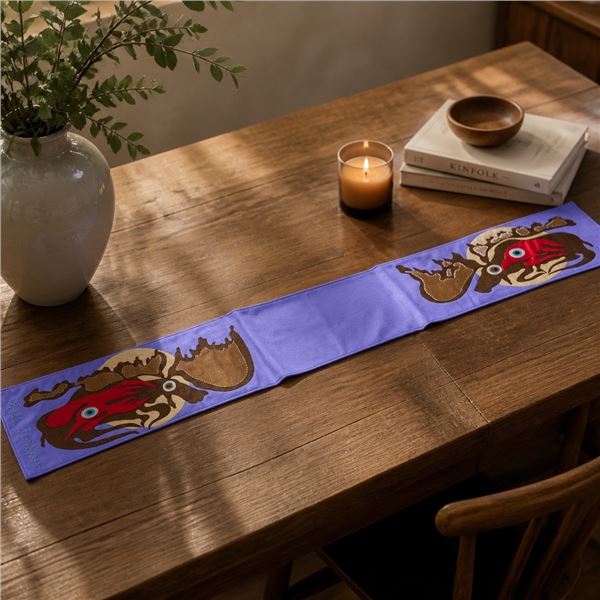 Paul Johnny, Purple Felt Applique Wall Hanging, Woodland Style Moose/Bird Design