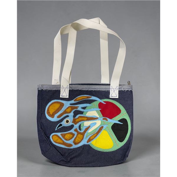 Paul Johnny, Denim Tote Bag with Felt Applique Thunderbird Design