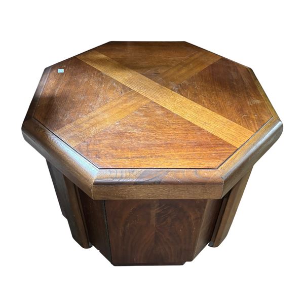 Octagonal Wood Side Table with Parquet Top, 25.5" dia x 20"H