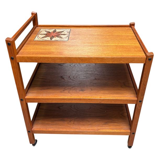 Mid-Century Teak 3-Tier Rolling Bar Cart/Trolley, 28â€L x 19â€D x 28.5â[x=#8364/