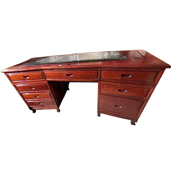 Large Brown Executive Double-Pedestal Desk, Approx. H31" x W65" x D27"