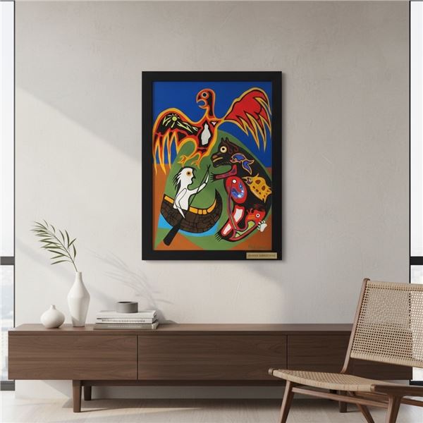 Paul Johnny, Woodland Style Painting, Thunderbird & Canoe Scene