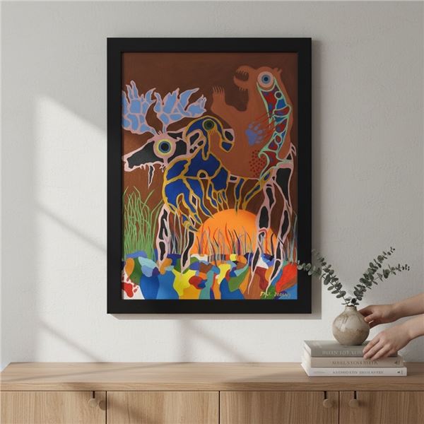 Paul Johnny, Woodland Style Painting, Moose & Bear