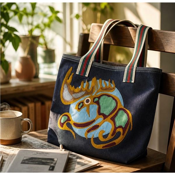 Paul Johnny, Denim Tote Bag with Felt Applique Bird Design