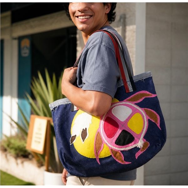Paul Johnny, Denim Tote Bag with Felt Applique Thunderbird Design