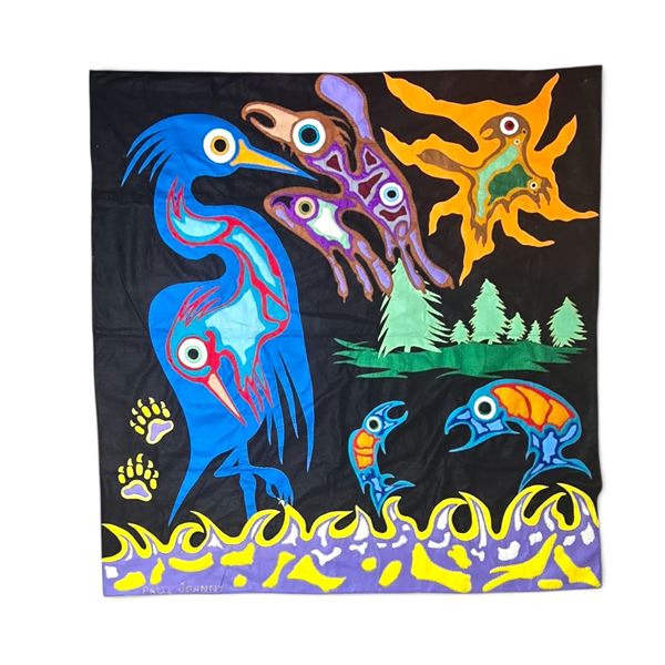 Paul Johnny, Large Felt Applique Blanket/Wall Hanging, Woodland Style Multi-Animal Design
