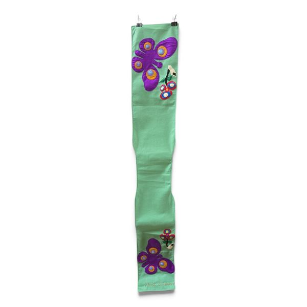 Paul Johnny, Felt Applique Wall Hanging, Butterfly & Floral Design (Green/Blue)