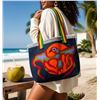 Image 1 : Paul Johnny, Denim Tote Bag with Abstract Bird Applique