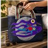Image 1 : Paul Johnny, Denim Tote Bag with Purple Abstract Bird Applique