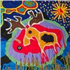 Image 2 : Paul Johnny, Blue Felt Appliqué Wall Hanging with Moose and Sun Motifs