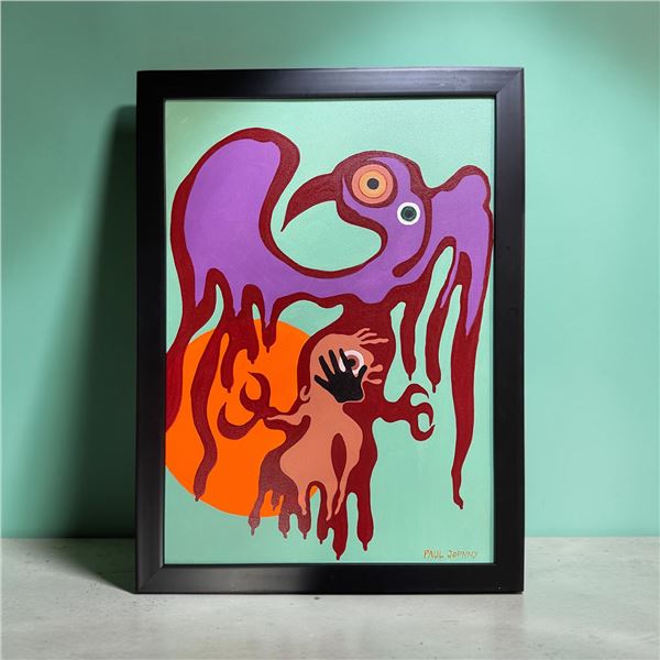Paul Johnny, Framed Pink Artwork with Abstract Animal Figure