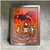 Image 1 : Paul Johnny, Framed Orange Artwork with Abstract Bird and Sun Motifs