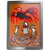 Image 2 : Paul Johnny, Framed Orange Artwork with Abstract Bird and Sun Motifs