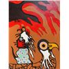 Image 3 : Paul Johnny, Framed Orange Artwork with Abstract Bird and Sun Motifs