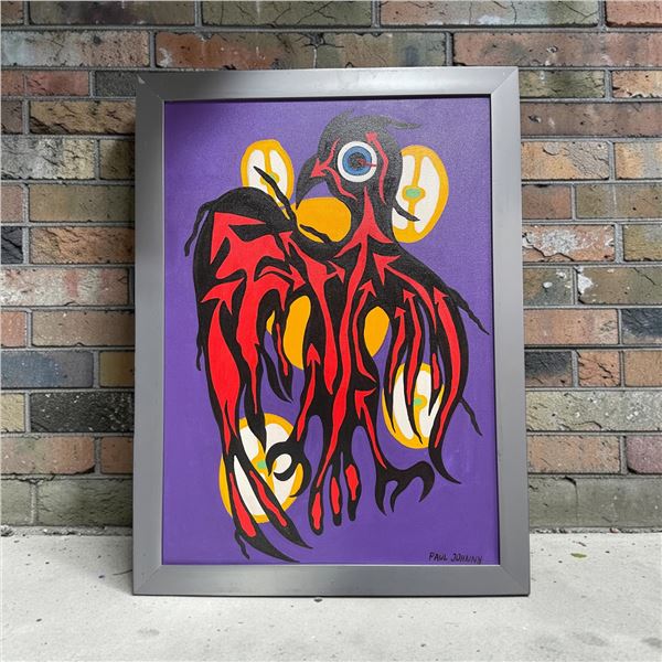 Paul Johnny, Framed Grey Artwork with Abstract Animal and Face Motifs