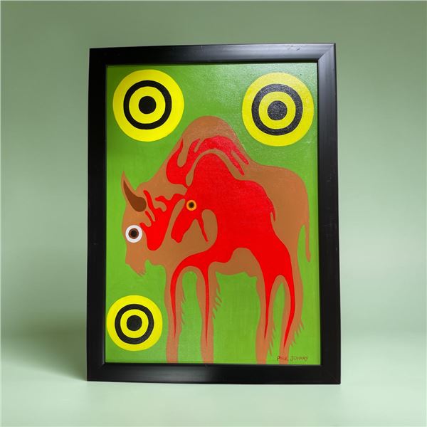 Paul Johnny, Framed Black Artwork with Red Abstract Animal Figure
