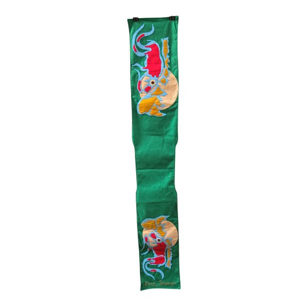 Paul Johnny, Green Felt Applique Wall Hanging with Abstract Bird Figures