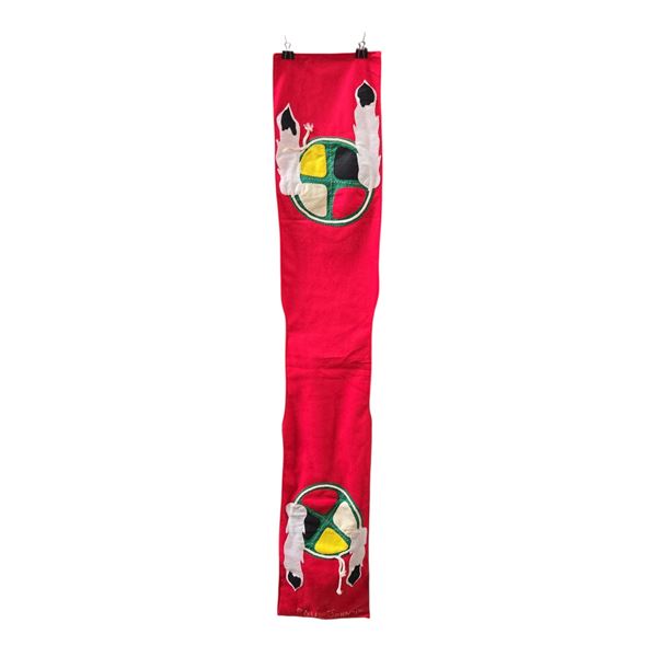 Paul Johnny, Red Felt Applique Wall Hanging with Medicine Wheel Motifs