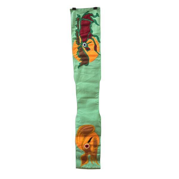 Paul Johnny, Light Green Felt Applique Wall Hanging with Abstract Figures