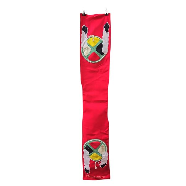 Paul Johnny, Red Felt Applique Wall Hanging with Medicine Wheel and Abstract Figures