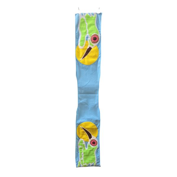 Paul Johnny, Light Blue Felt Applique Wall Hanging with Abstract Bird Figures