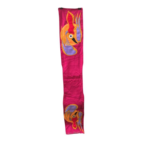 Paul Johnny, Pink Felt Applique Wall Hanging with Abstract Bird Figures