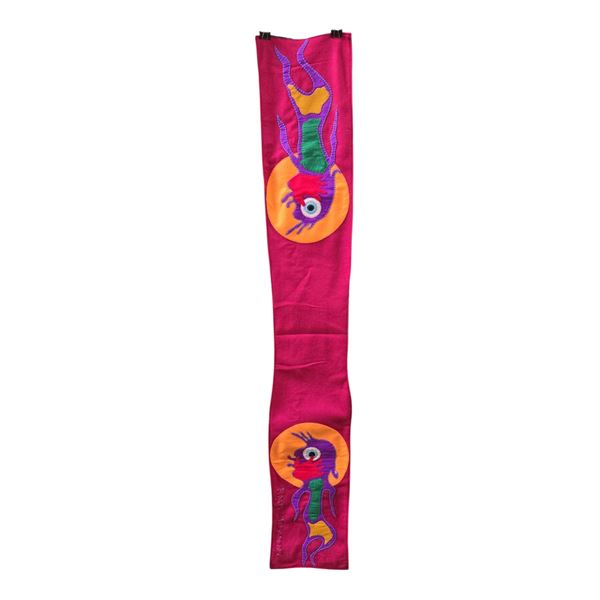 Paul Johnny, Vibrant Pink Felt Applique Wall Hanging with Abstract Spirit Figures