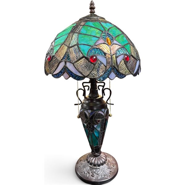 Tiffany-Style Dragonfly Stained Glass Table Lamp (Teal)
