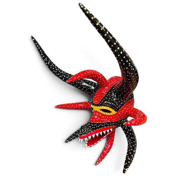 Miguel Caraballo 8-Horn Vejigante Carnival Mask, Puerto Rico 2025, Approx. H8.5" x W6" x L10"