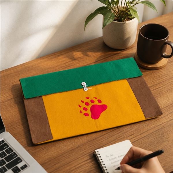Paul Johnny, Felt Applique Bear Paw Wall Hanging/Pouch (Green/Brown/Orange/Red)