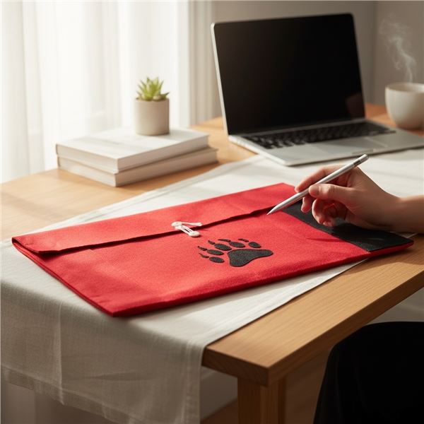 Paul Johnny, Felt Applique Bear Paw Wall Hanging/Pouch (Red/Black)