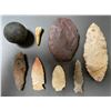 Image 1 : 8-Pcs Native Stone Collection Includes Axe Heads, Animal-Tooth, Knife-Shaped Tools, and Game Ball