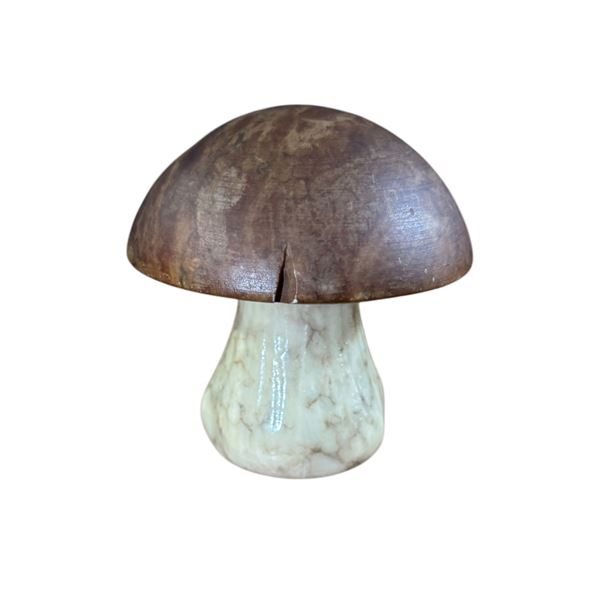 Carved Wood & Marble Mushroom Figurine