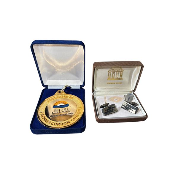 BC Premier Gordon Campbell Presentation Medallion & Silver Cufflinks