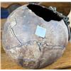 Image 2 : Carved Coconut/Gourd Vessel with Metal Leaf Accent