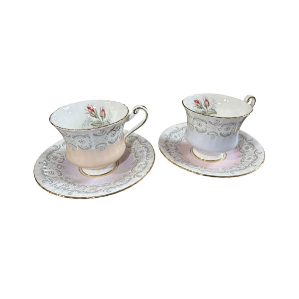 Paragon Bone China Cups & Saucers, Pair (Pink Floral)
