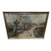 Image 1 : Framed Oil Painting - Pollarded Willow Trees Along a Country Lane, Gilt Frame
