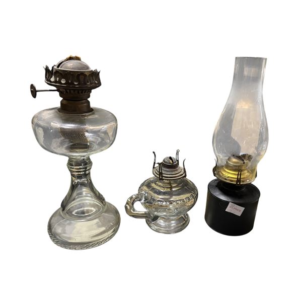 Group of Antique Glass Oil Lamp Fonts with Burners