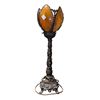 Image 1 : Amber Slag Glass Lily-Form Lamp on Cast Metal Stand