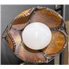Image 2 : Amber Slag Glass Lily-Form Lamp on Cast Metal Stand