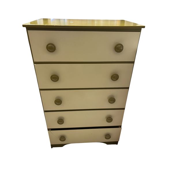 Mid-Century Style 5-Drawer Cream & Wood Tall Chest (25 x15.5 x 40.5)